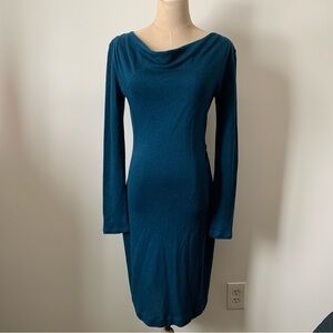 Banana Republic Teal Wool Blend Ruched Cowl Neck Midi Dress